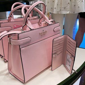 Kate Spade Staci Medium Satchel & Staci Large Slim Bifold Wallet Chalk Pink